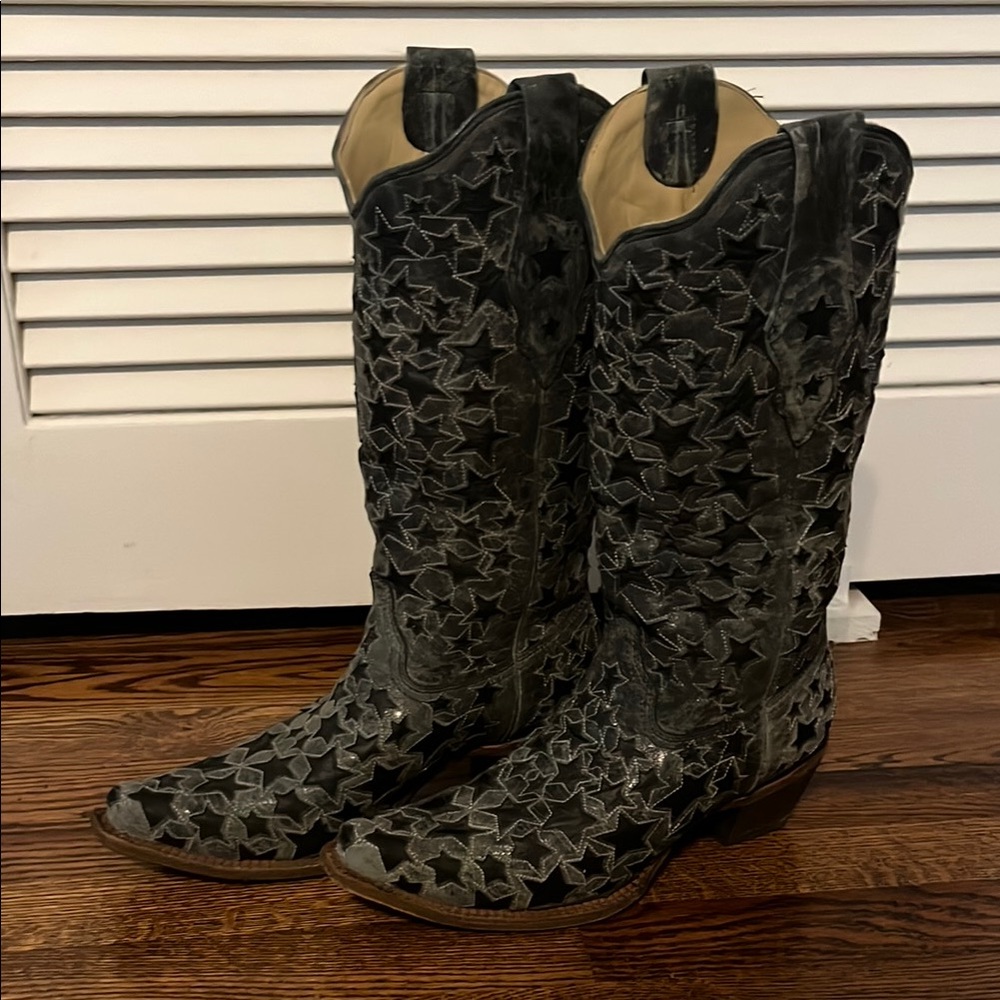 NWOT Corral Star-Patterned Black Cowboy Boots Womens 9.5